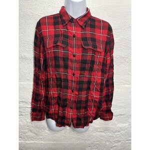 Chaps Petite Women’s Buffalo Plaid Flannel Red Button Up Size petite LARGE